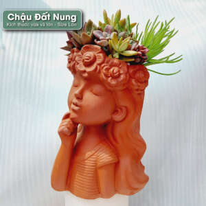chậu đất nung hình cô gái