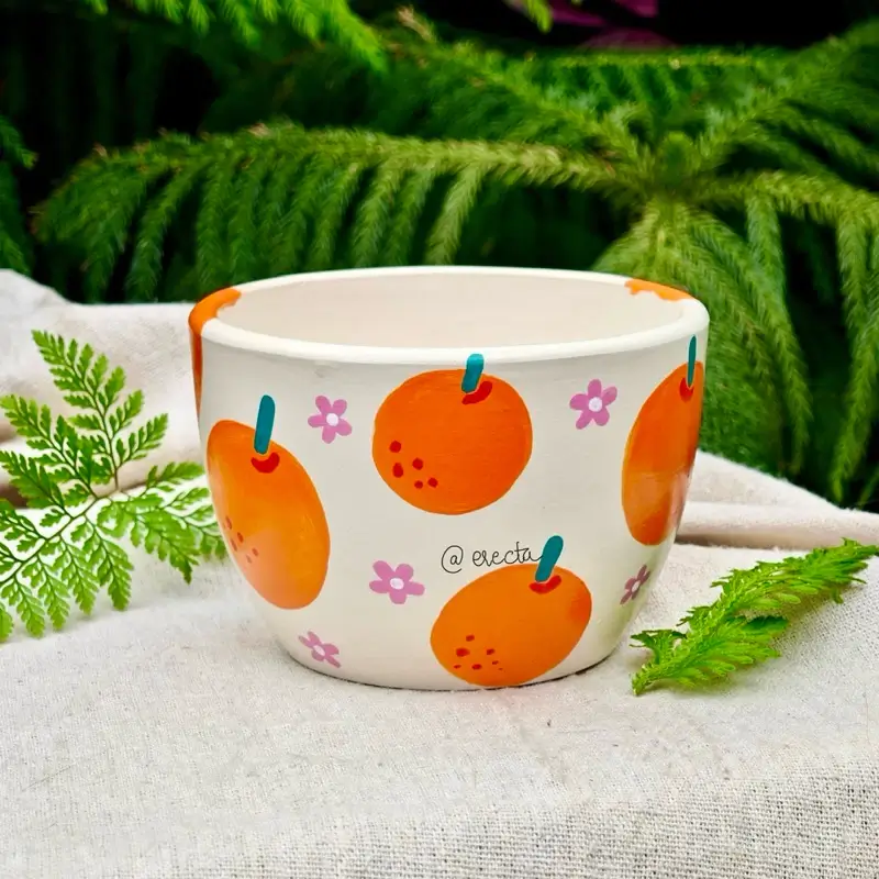 chậu đất nung vẽ trái cam 10x7cm